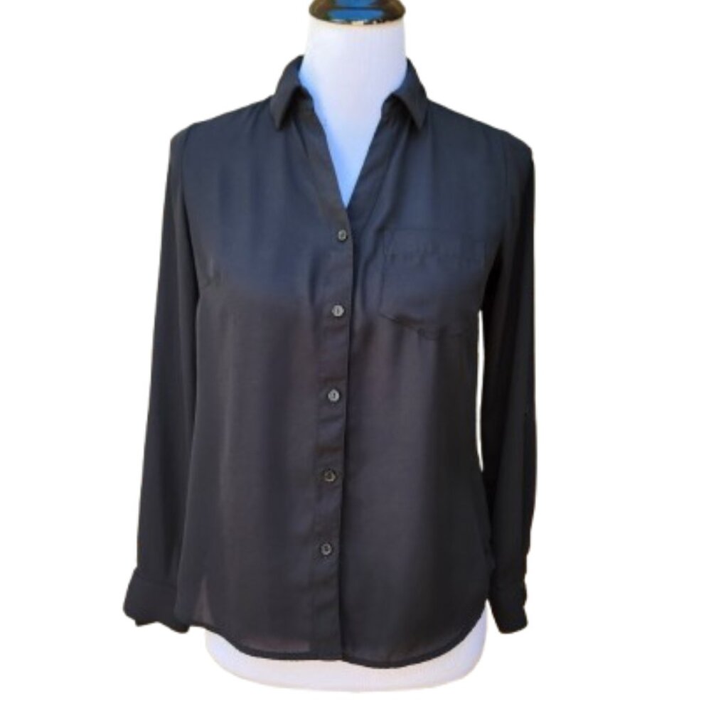 The Limited Petite Black Button-Up Blouse Ashton Workwear Classic Solid